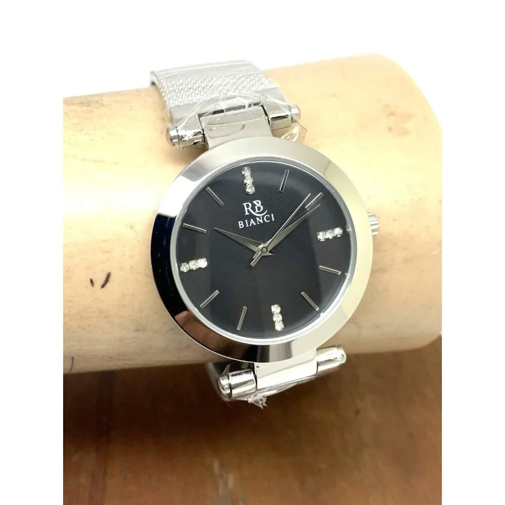 Roberto Bianci Women's Watch RB0401 Black Dial Quartz Gemmed Silver Steel 34mm